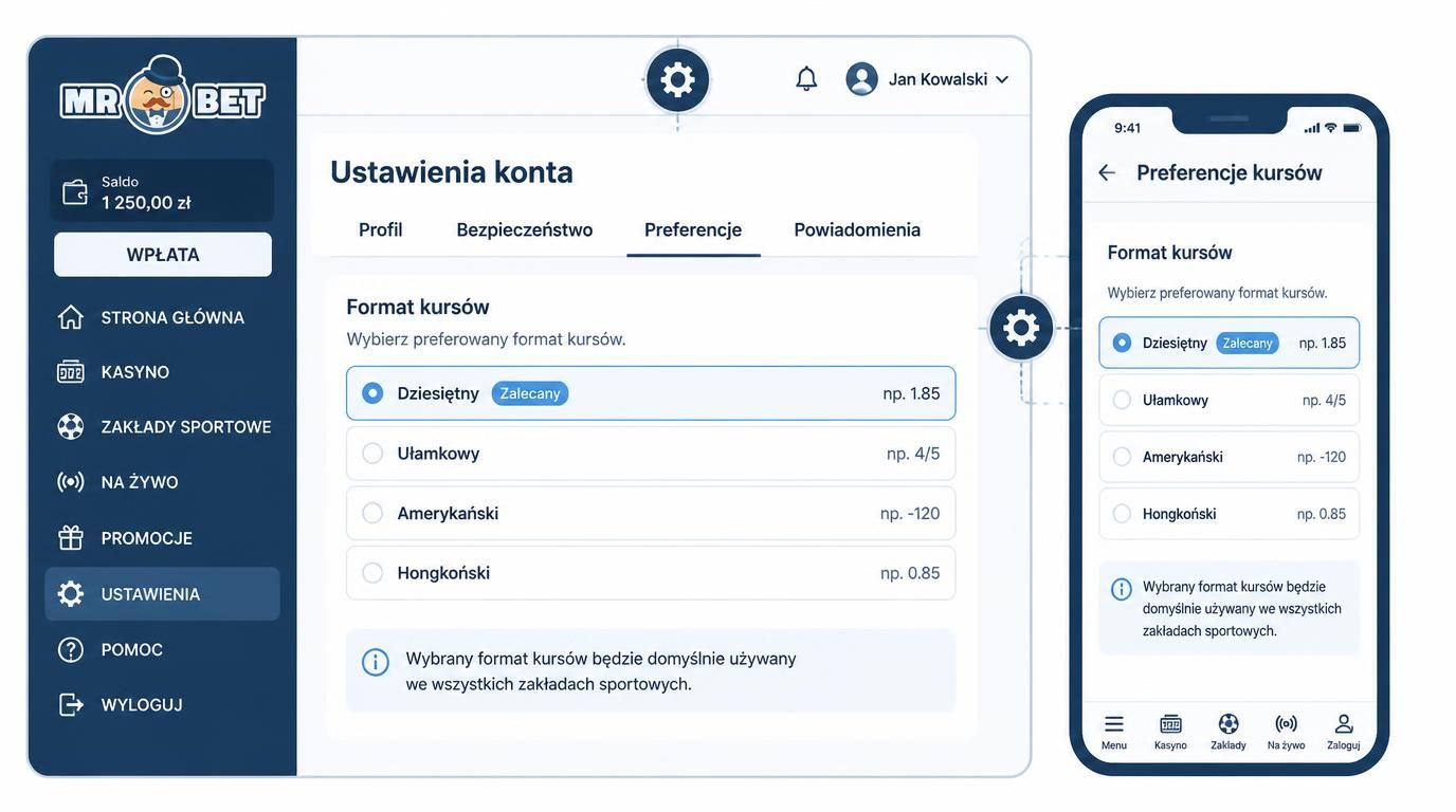 Ustawienia formatu kursów w opcjach Mr Bet