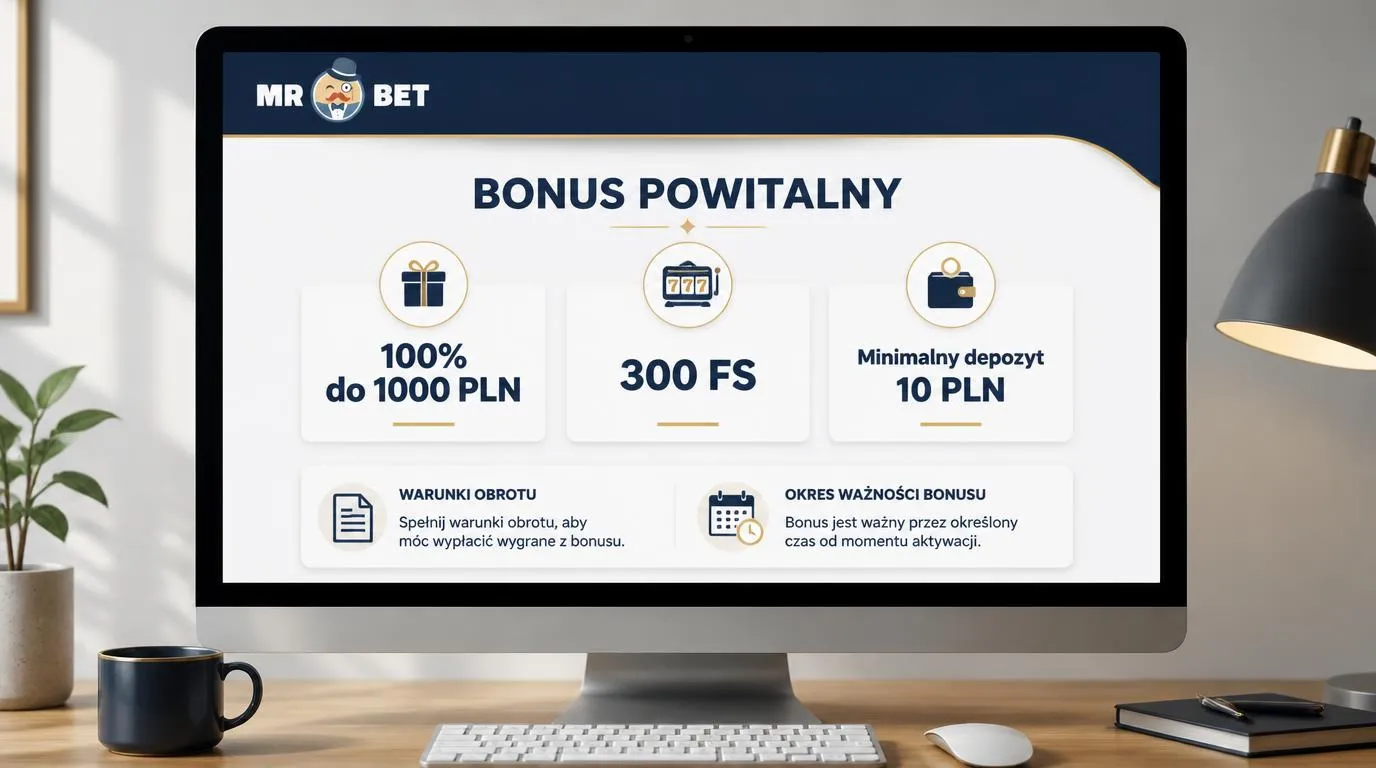 Panel bonusu powitalnego z ofertą 100% do 1000 PLN, 300 darmowymi spinami i minimalnym depozytem 10 PLN